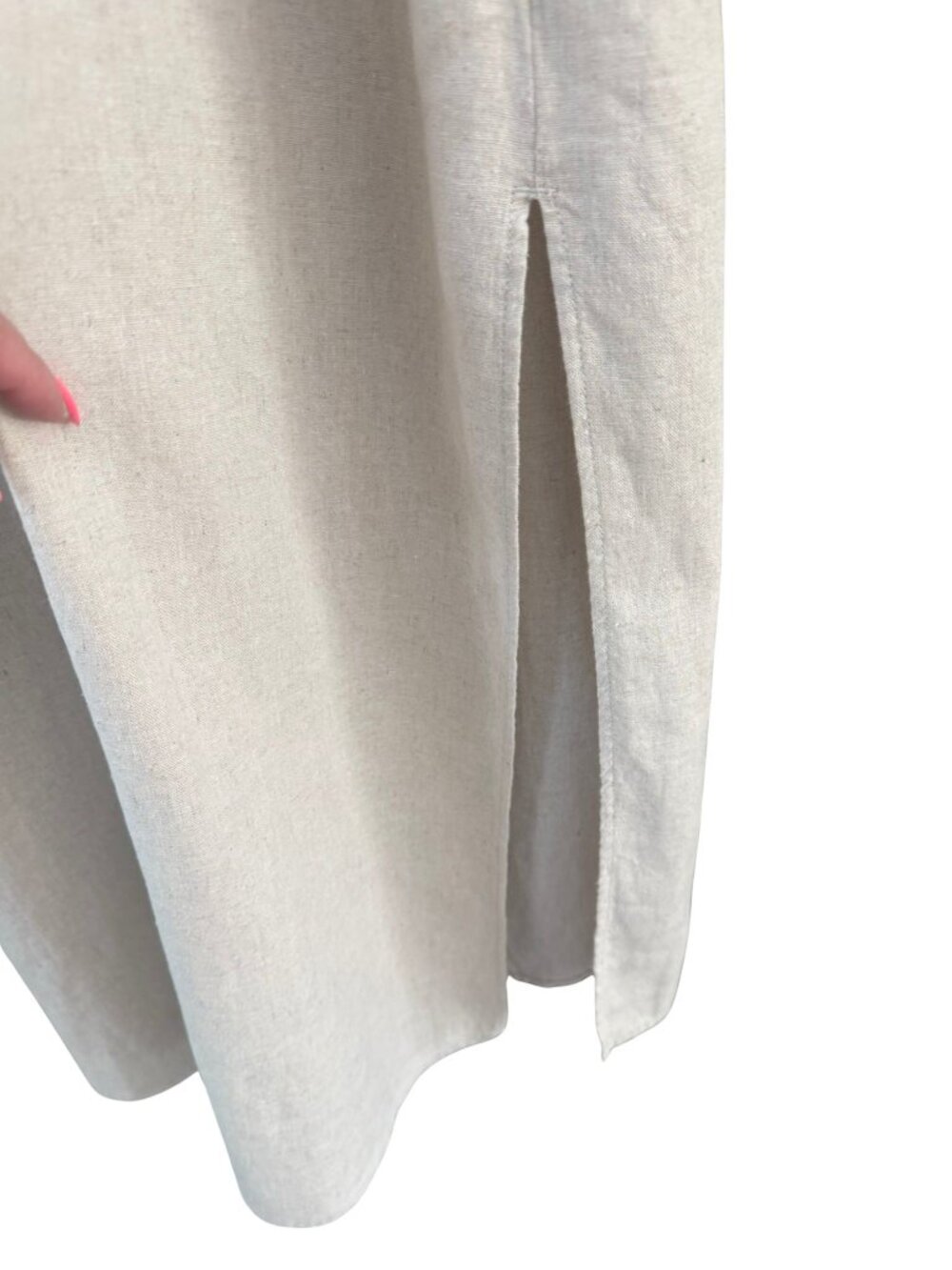 Calvin Klein Linen Blend Shirt Dress Belted Midi Beige Button Front Women's M - Picture 6 of 10